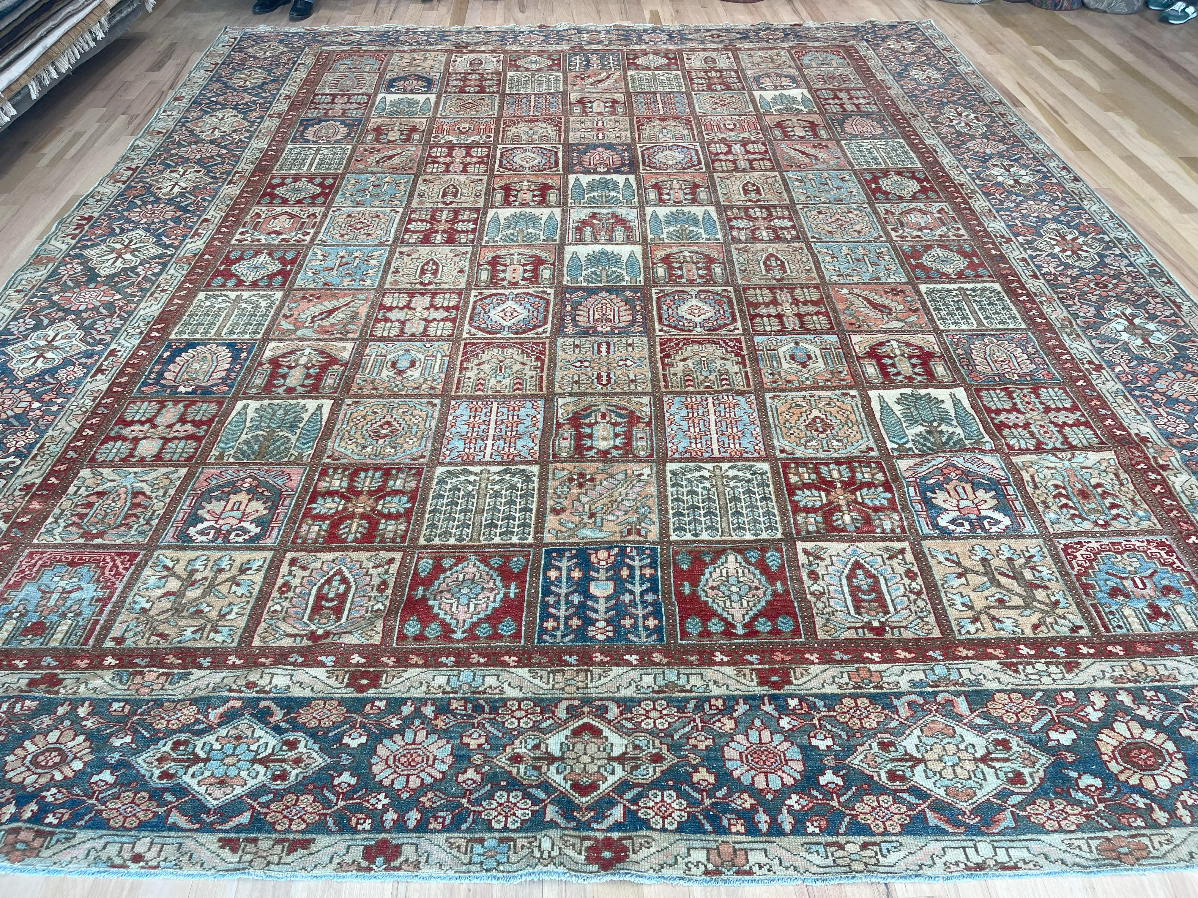 All-Over Box Design Semi-Antiker Persischer Bakhtiari Teppich (Handgeknüpft) im Angebot