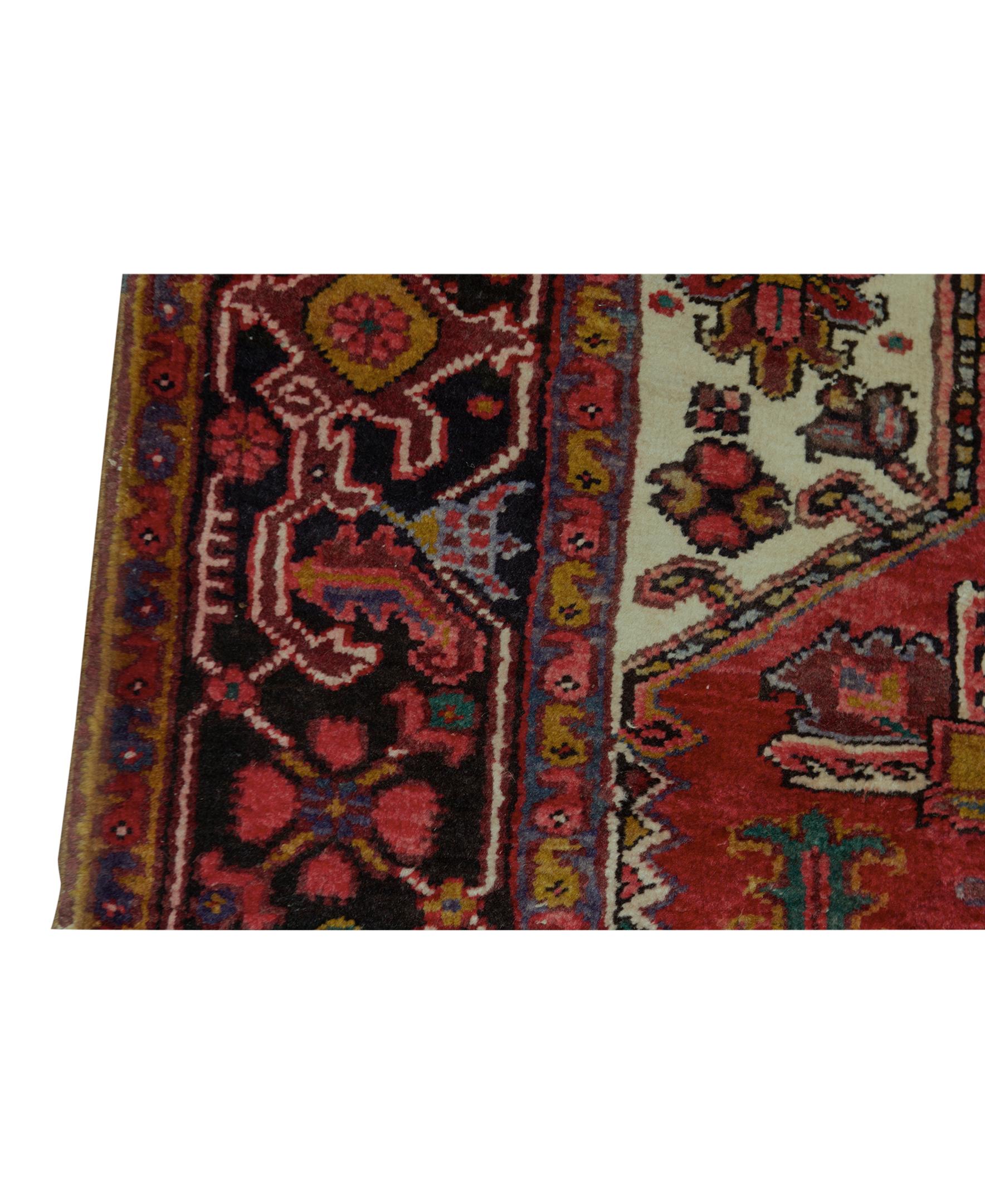 Traditional Handwoven Luxury Semi Antique Persian Heriz Wool Red / Navy. Size: 8'-1