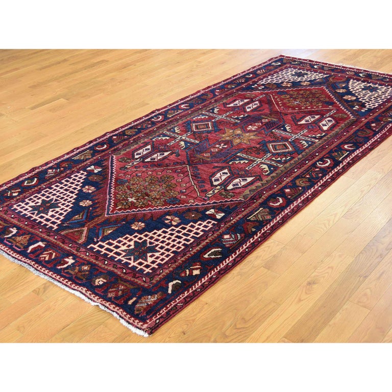 Semi Antique Persian Hamadan HandMade Gallery Size Runner Rug, 4'3" x