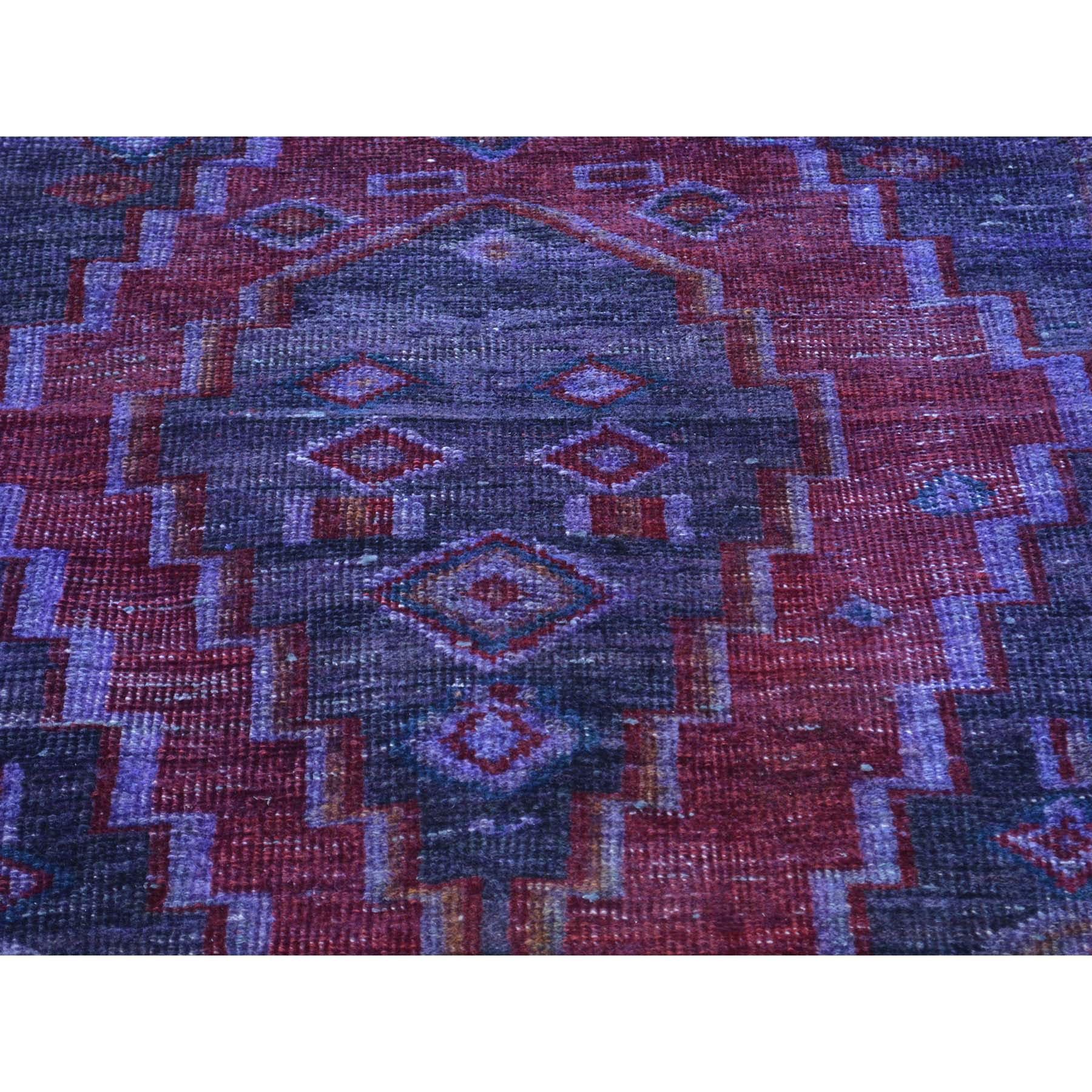 Hand-Knotted Semi Antique Persian Hamadan Overdyed Vintage Wide Runner Rug