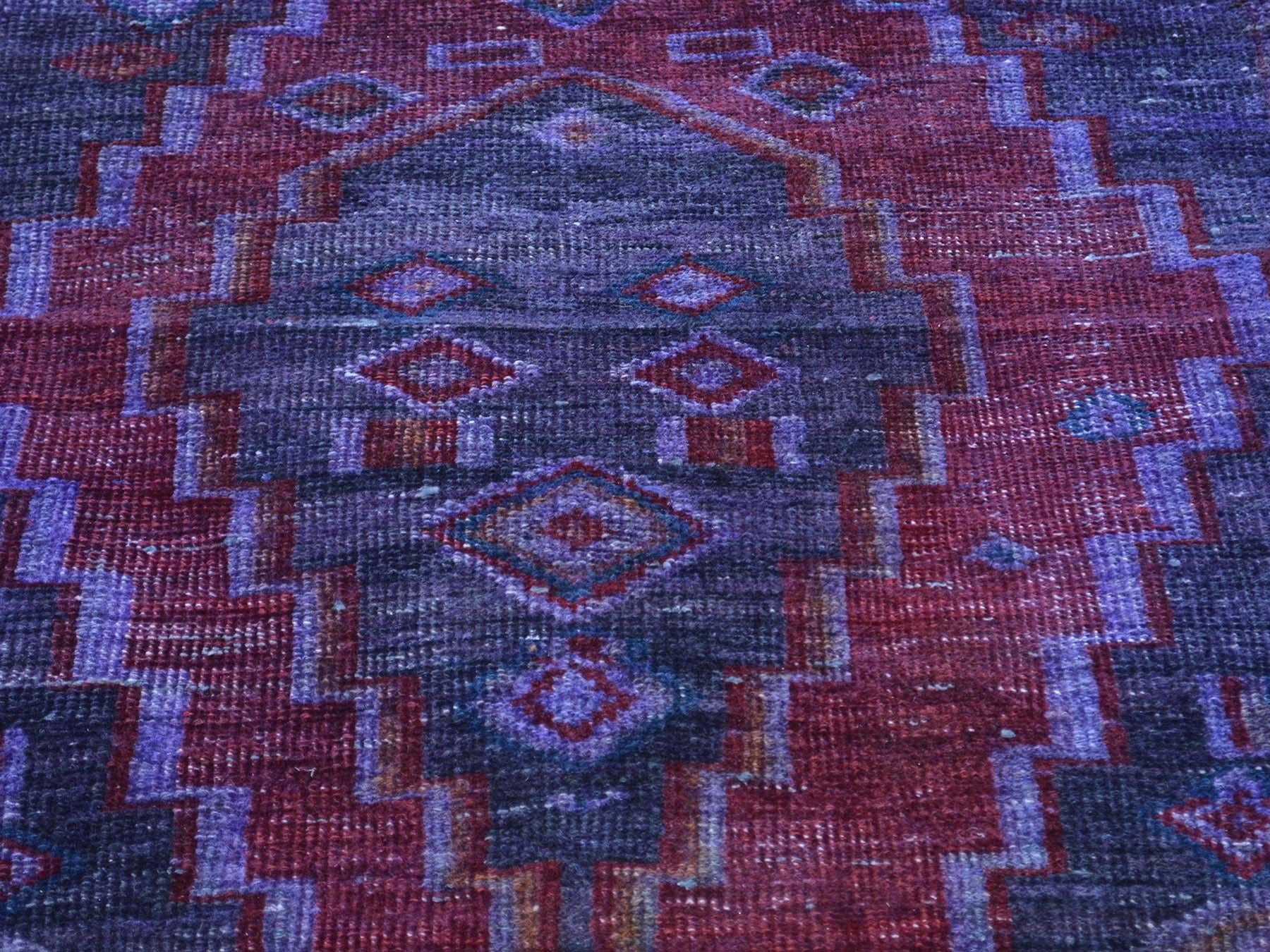 Hand-Knotted Semi Antique Persian Hamadan Overdyed Vintage Wide Runner Rug