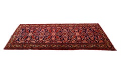 Semi Antique Persian Hamadan, Tribal Style Runner, All-Over Design, Navy & Red