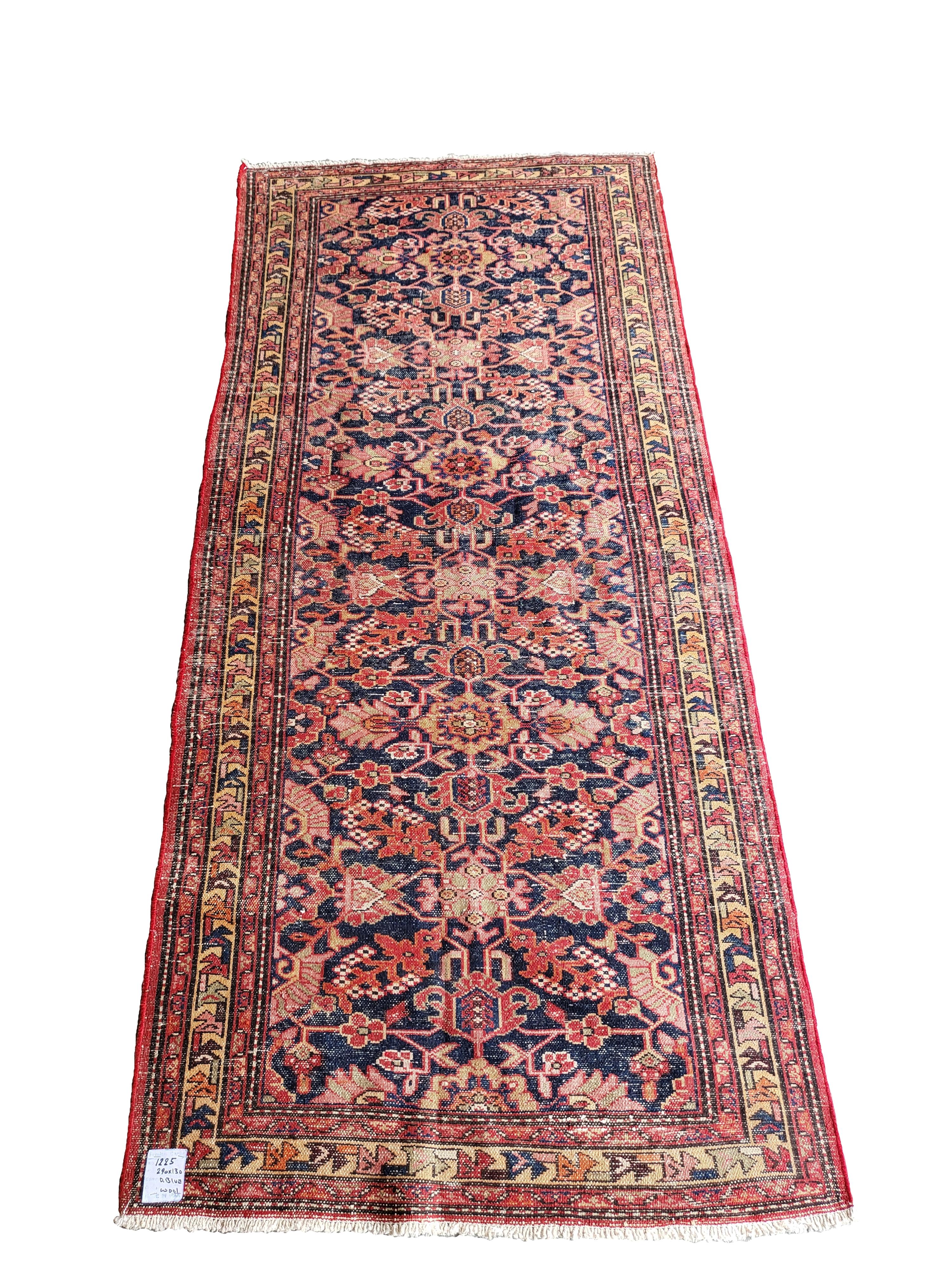 20th Century Semi Antique Persian Hamadan, Tribal Style Runner, All-Over Design, Navy & Red  For Sale