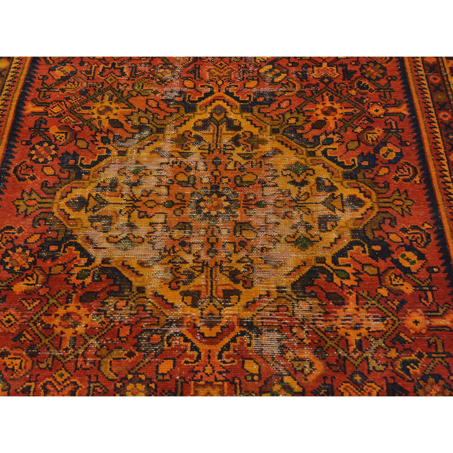 Hand-Knotted Semi Antique Persian Hamadan Wide Runner Overdyed Vintage Rug