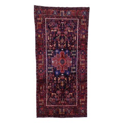 Semi Antique Persian Hamedan Hand Knotted Wide Runner Rug