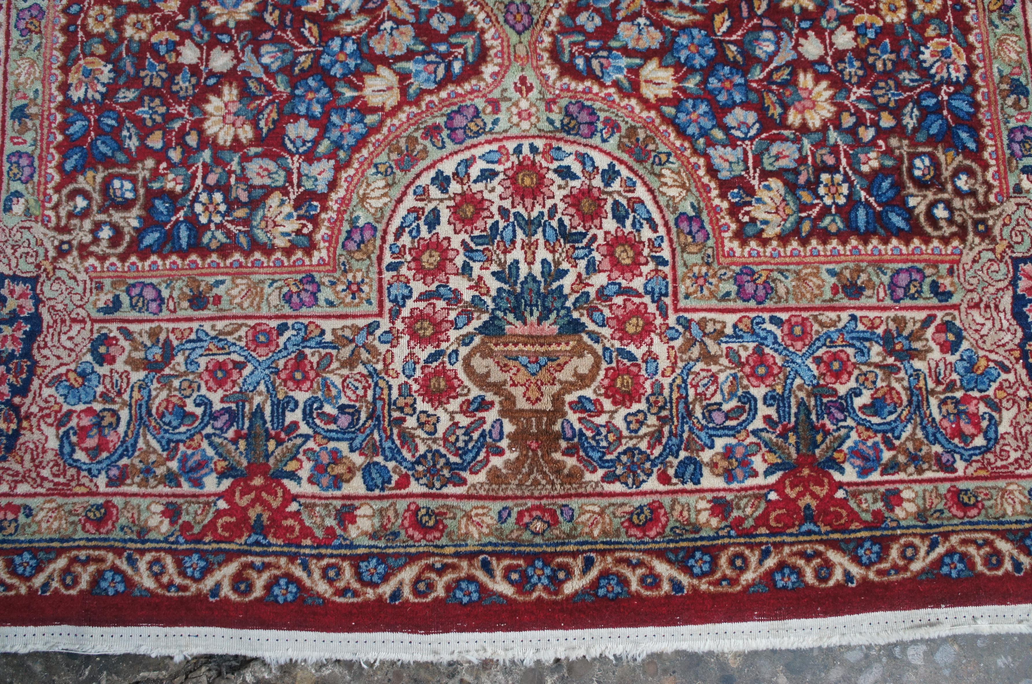 Mid-20th Century Semi Antique Persian Hand Knotted Wool Geometric Kerman Medallion Area Rug For Sale