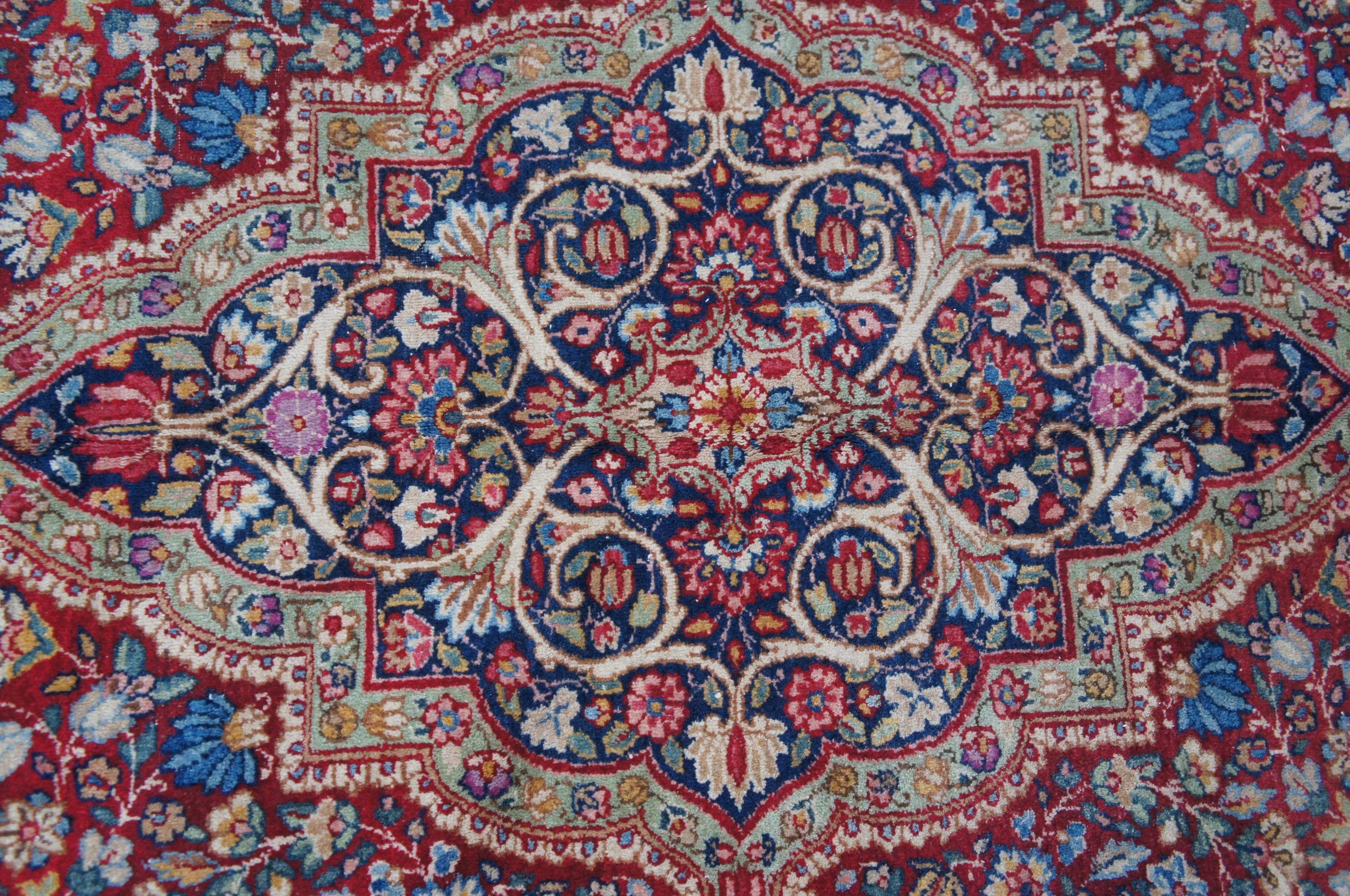 Semi Antique Persian Hand Knotted Wool Geometric Kerman Medallion Area Rug For Sale 2
