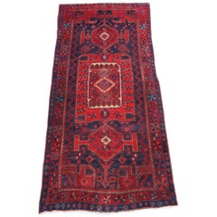 Semi Antique Persian Hand Knotted Wool Touserkan Rug Runner Blue and Red