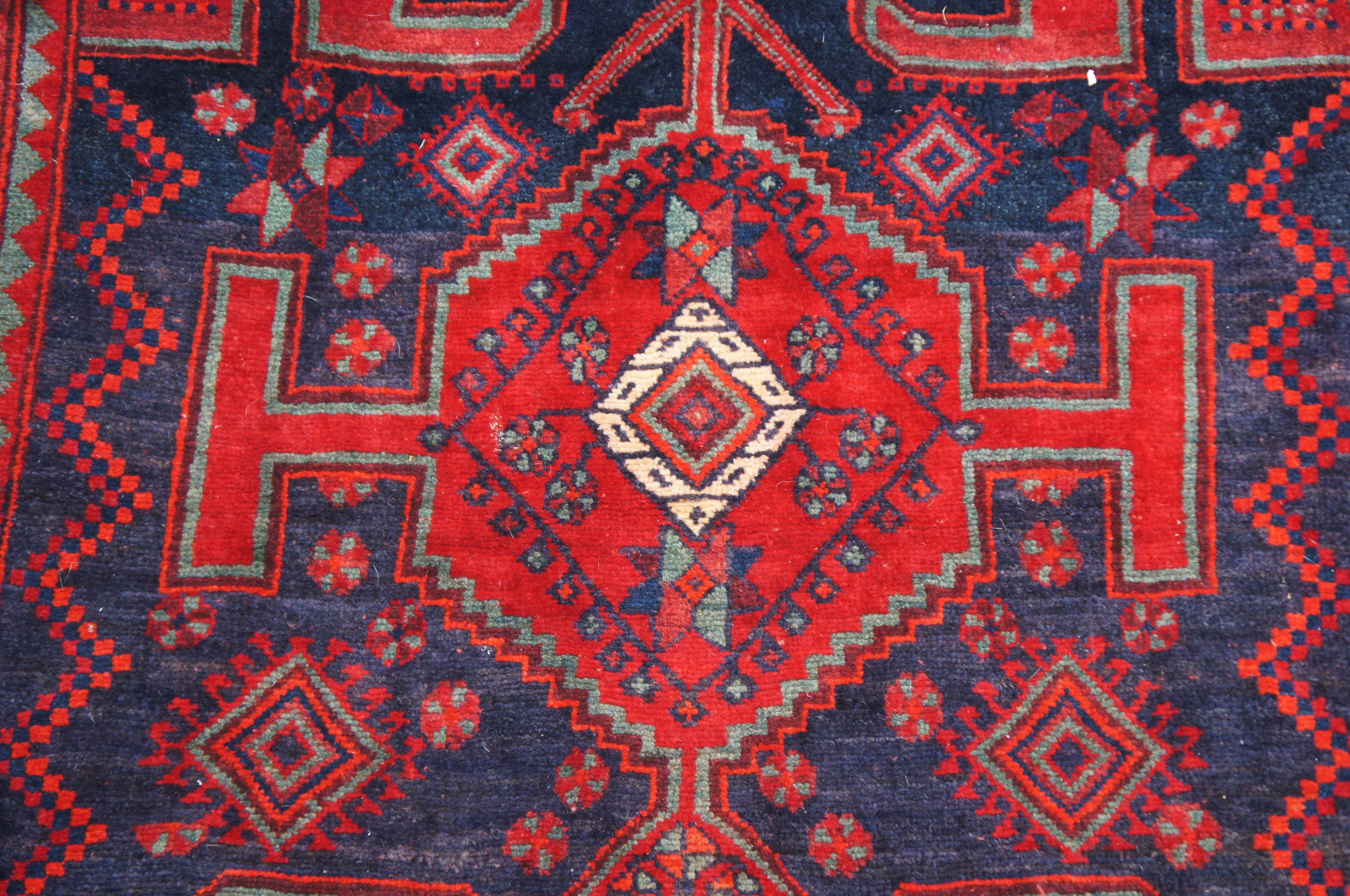 Semi Antique Persian Hand Knotted Wool Touserkan Rug Runner Blue and Red 1