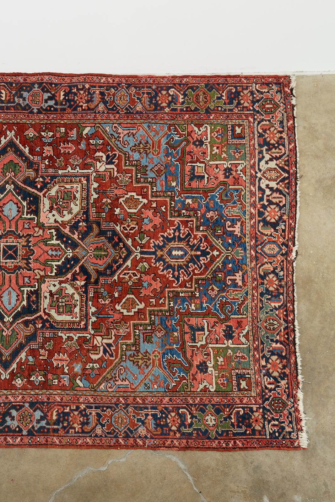 Hand-Knotted Semi Antique Persian Heriz Carpet For Sale