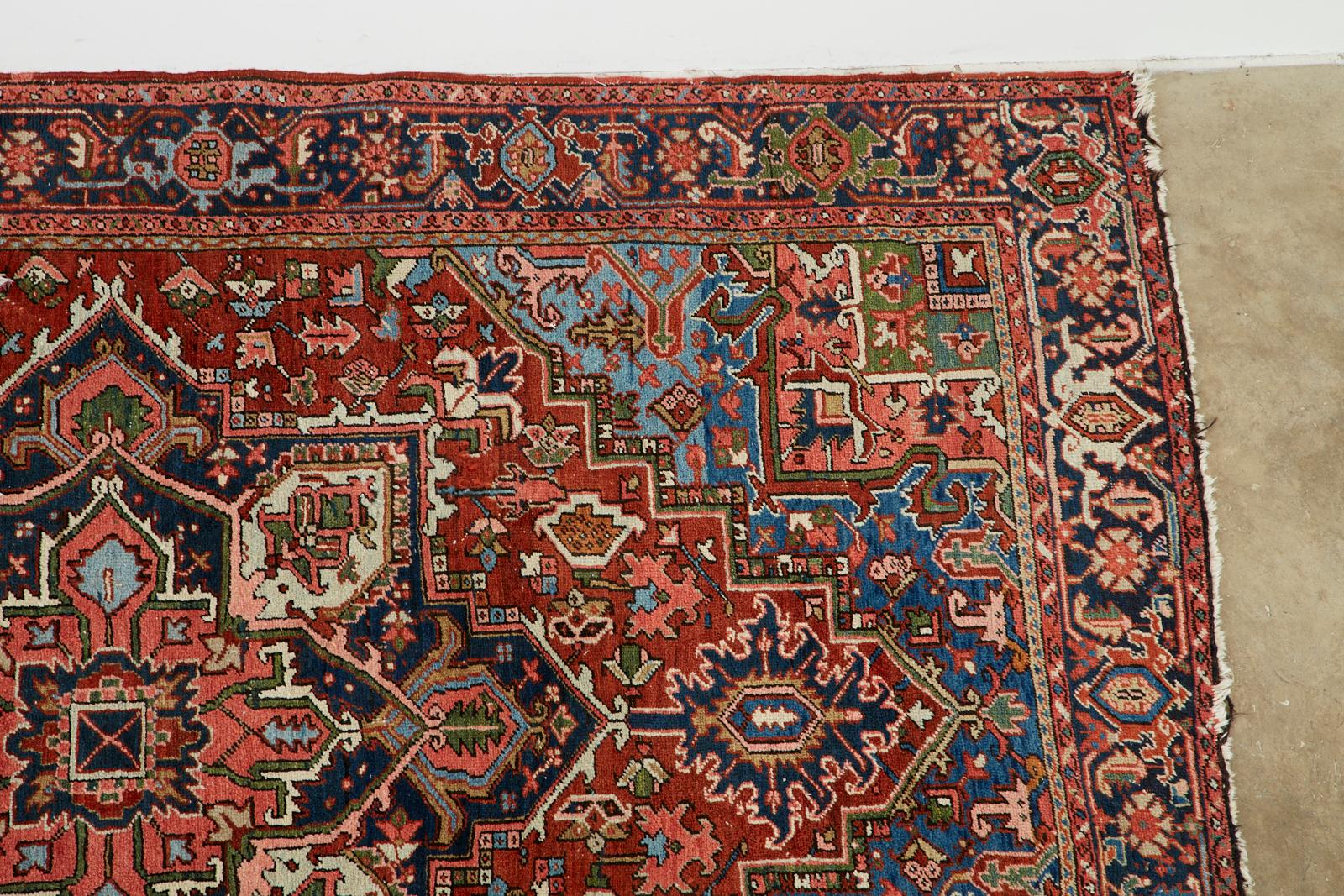 Wool Semi Antique Persian Heriz Carpet For Sale