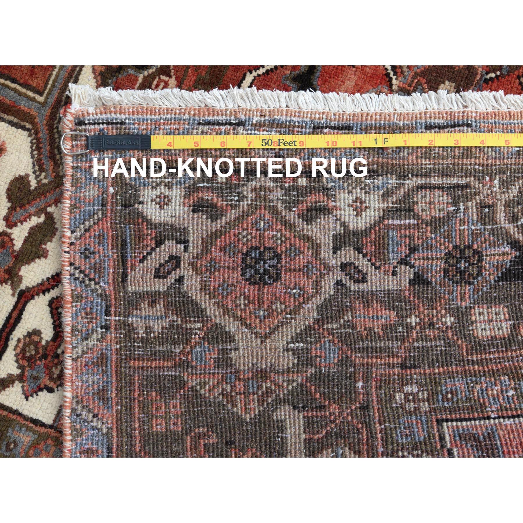 Semi Antique Persian Heriz Cropped Thin Organic Wool Handmade Rug 6