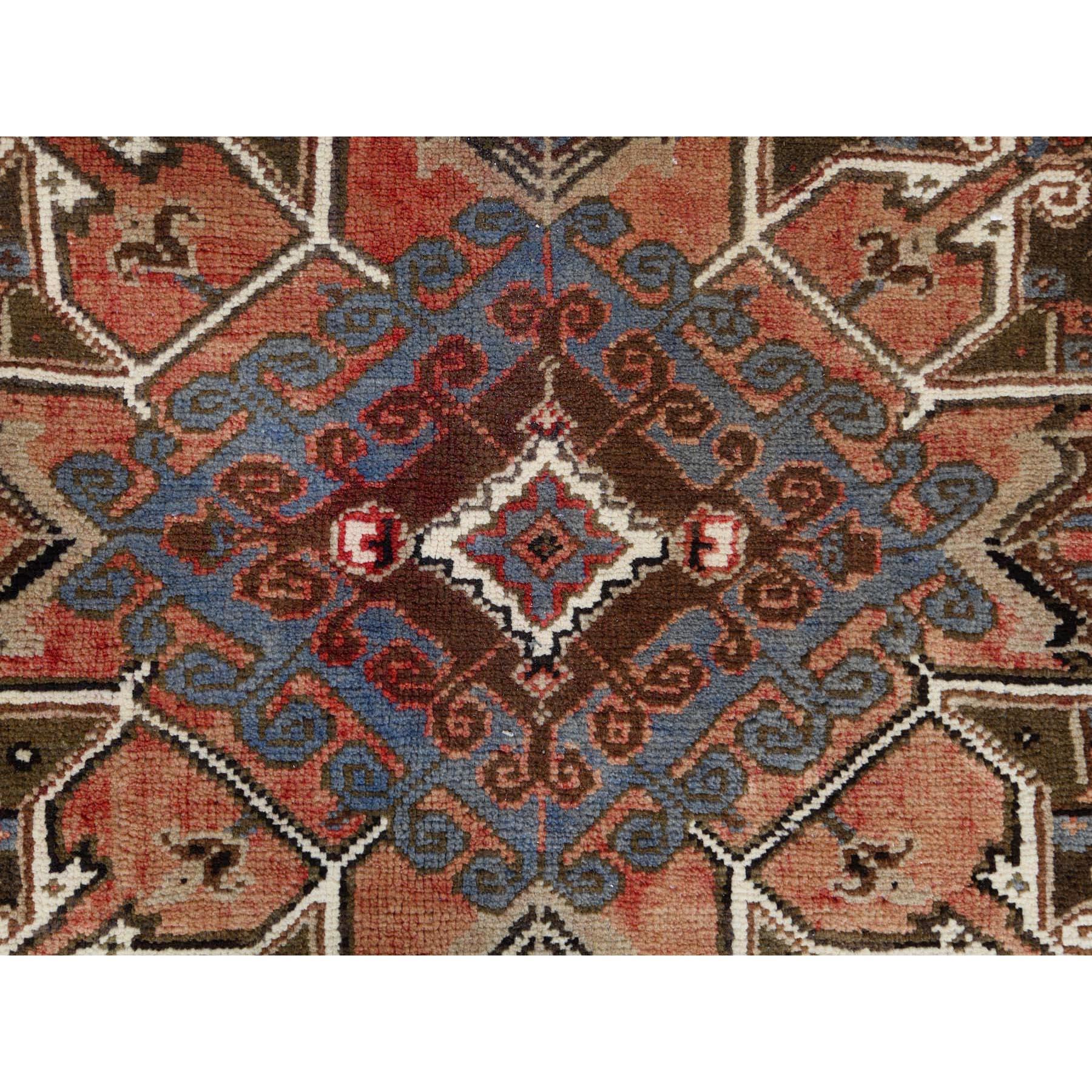 Semi Antique Persian Heriz Cropped Thin Organic Wool Handmade Rug 3