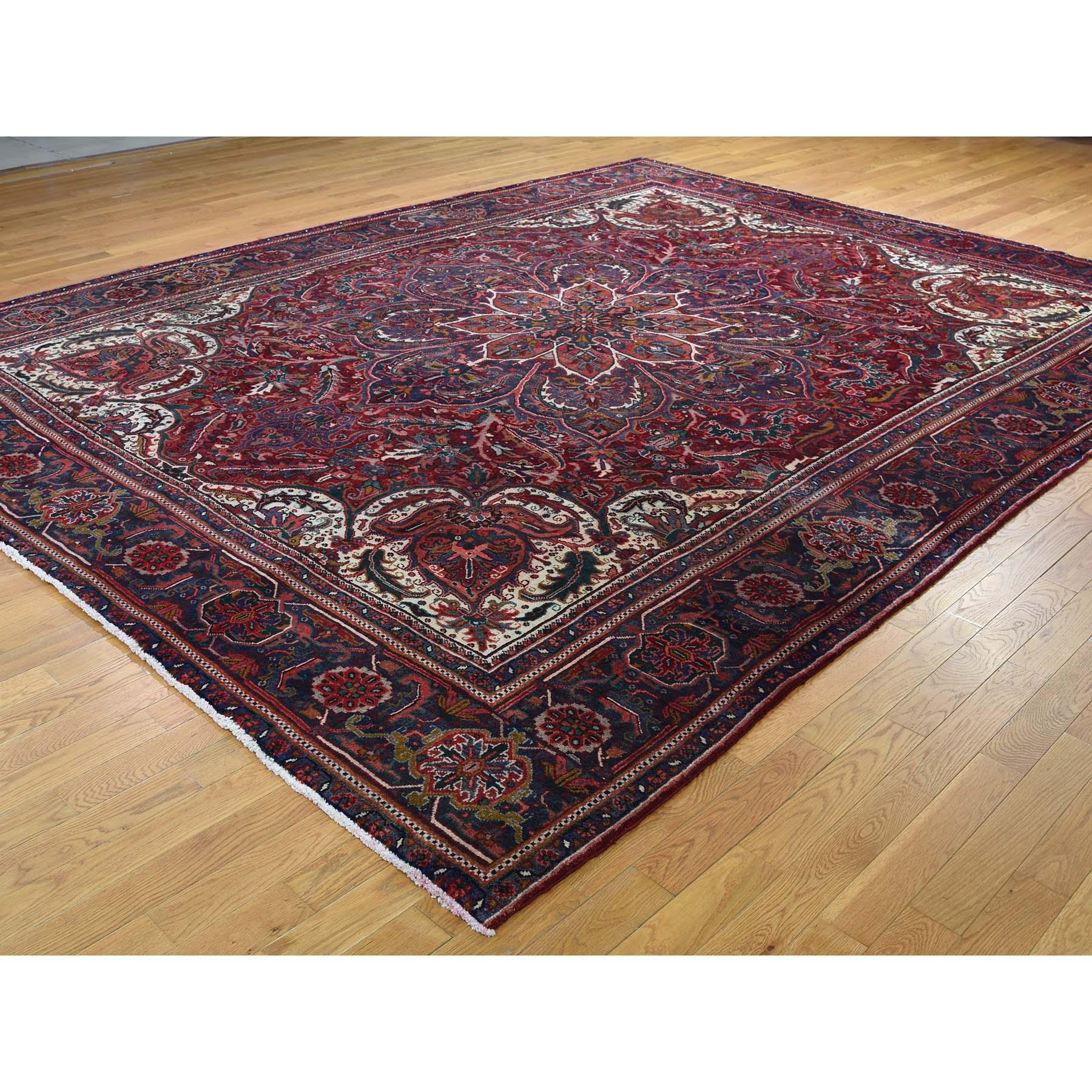 Hand-Knotted Semi Antique Persian Heriz Flower Design Good Cond Hand Knotted Rug