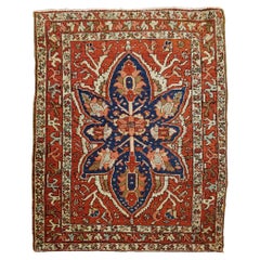 Semi-Antique Persian Heriz, Geometric Design, Wool, Scatter Size, 1915