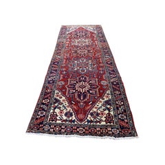 Semi Antique Persian Heriz Pure Wool Hand-Knotted Runner Oriental Rug