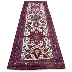 Semi Antique Persian Heriz Pure Wool Hand Knotted Runner Oriental Rug