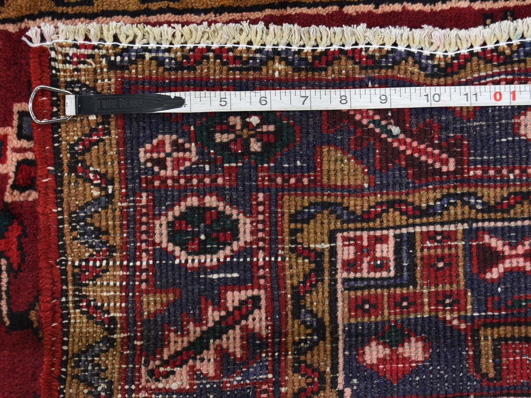 Semi Antique Persian Heriz Pure Wool Runner Hand Knotted Oriental Rug In Good Condition In Carlstadt, NJ