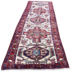Semi Antique Persian Heriz Pure Wool Wide Runner Hand Knotted Oriental Rug