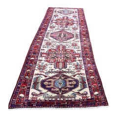 Semi Antique Persian Heriz Pure Wool Wide Runner Hand Knotted Oriental Rug
