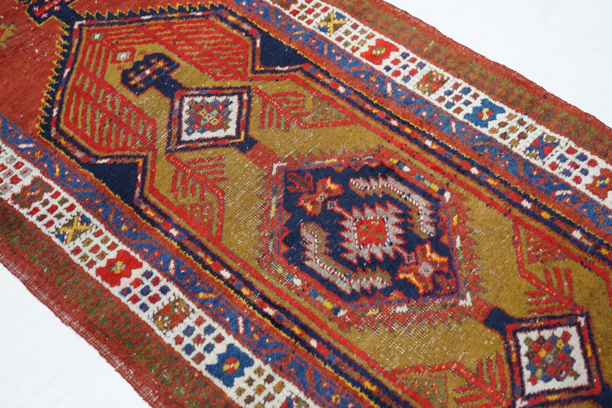 Wool Semi Antique Persian Heriz Rug 2'11'' x 12'2'' For Sale