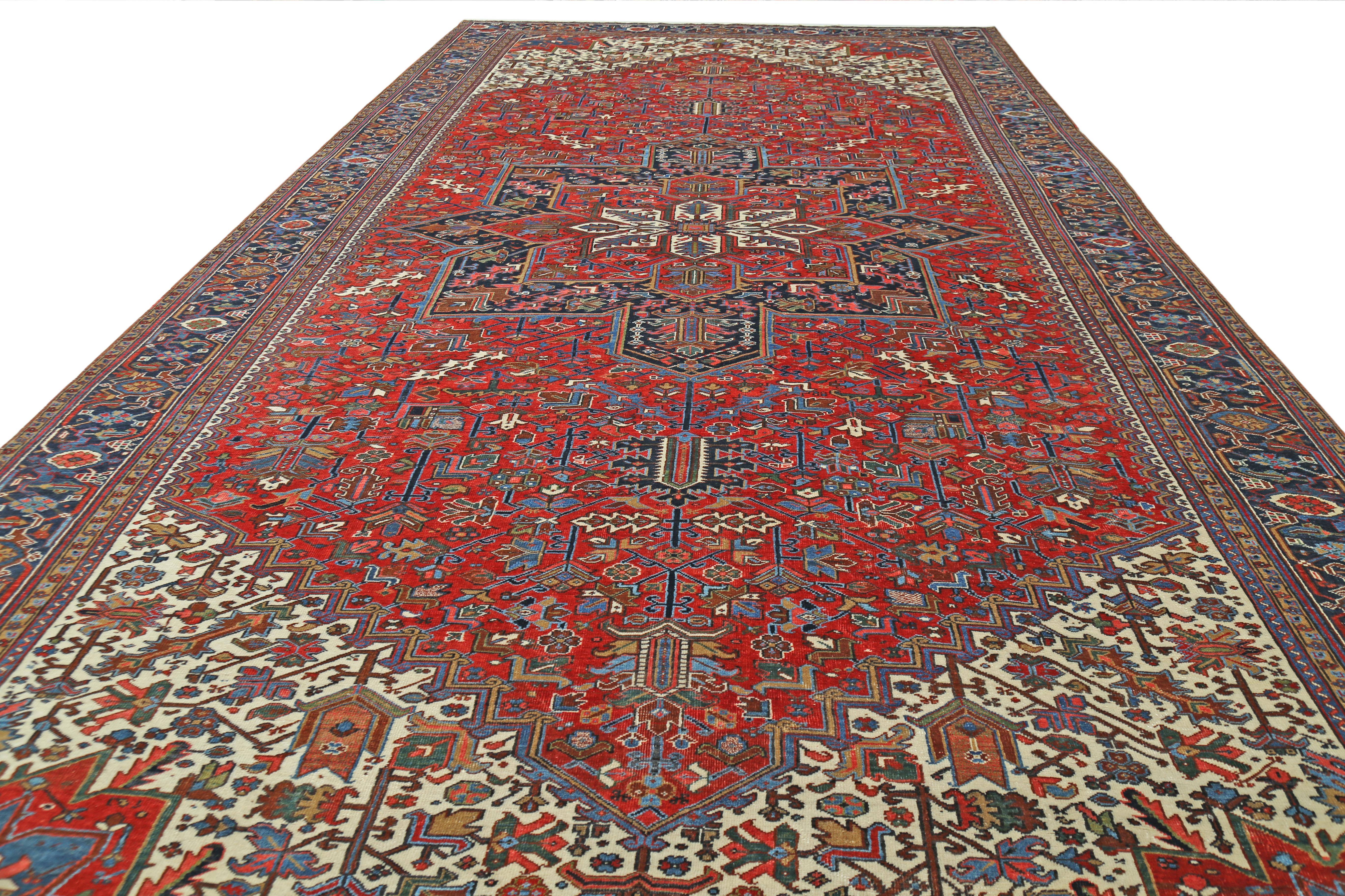 Hand-Knotted Semi Antique Persian Heriz Rug  For Sale