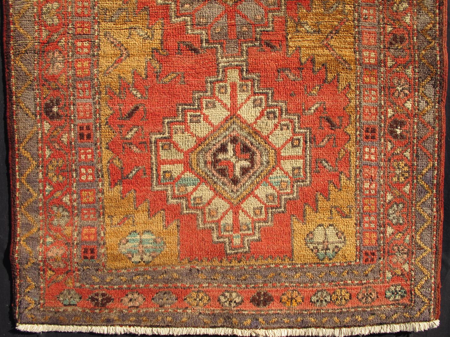 Heriz Serapi Semi Antique Persian Heriz Runner Rug in Soft Rusty Red, Gray and Golds For Sale