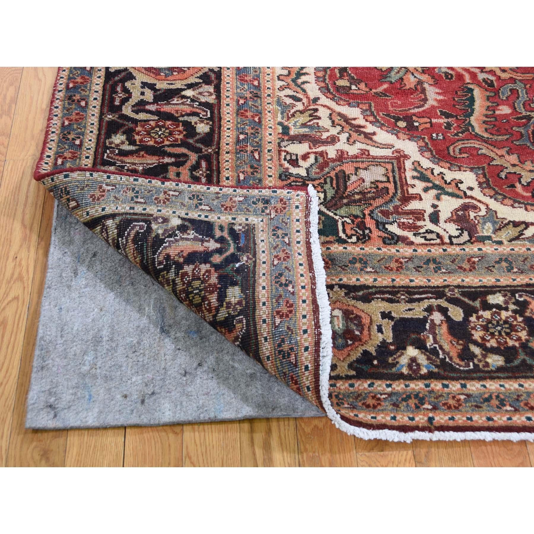 Semi Antique Persian Heriz Some Wear, Clean Hand-Knotted Oriental Rug, 6'4