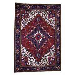 Semi Antique Persian Heriz Thick And Plush Hand-Knotted Oriental Rug