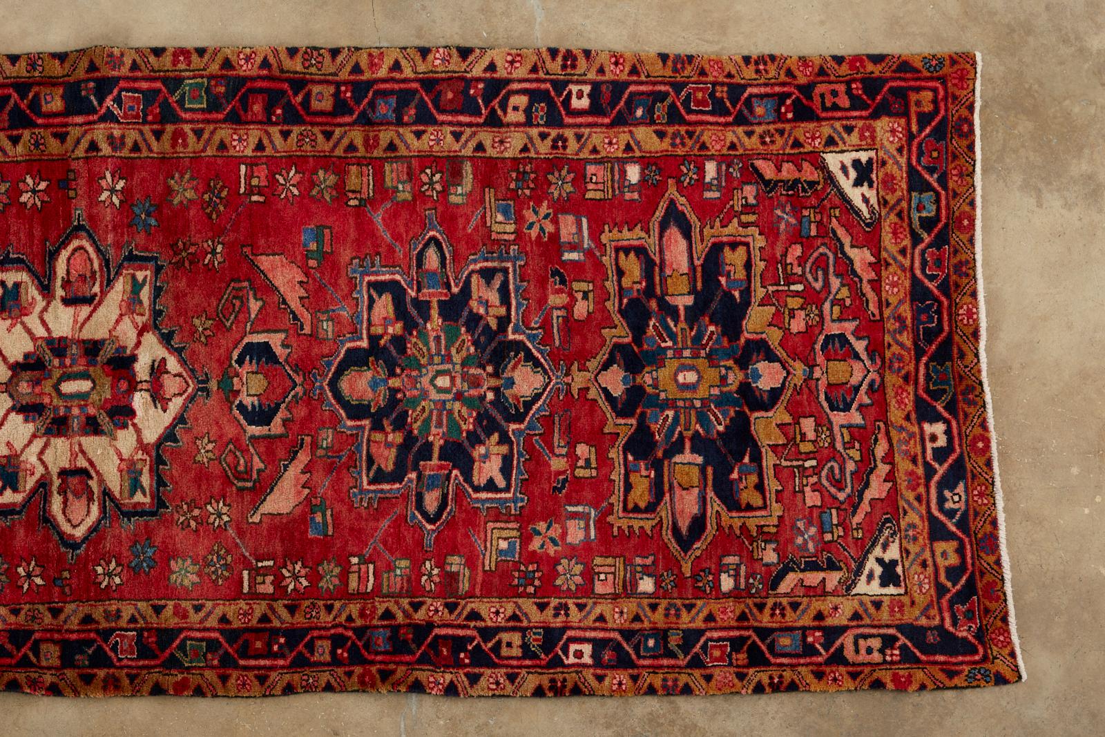 Heriz Serapi Semi Antique Persian Heriz Tribal Design Runner For Sale