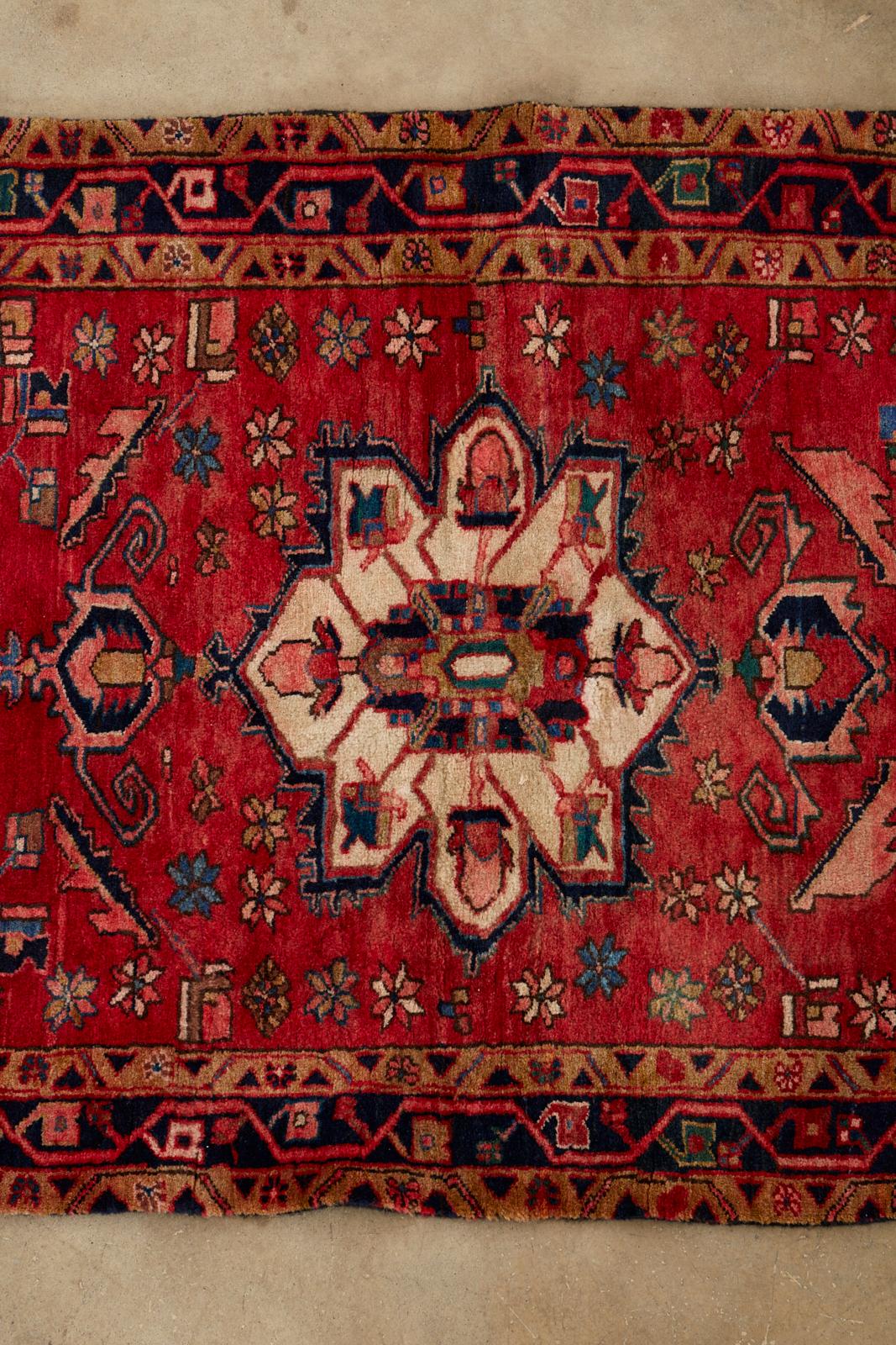 Wool Semi Antique Persian Heriz Tribal Design Runner For Sale