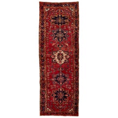 Semi Vintage Persian Heriz Tribal Design Runner