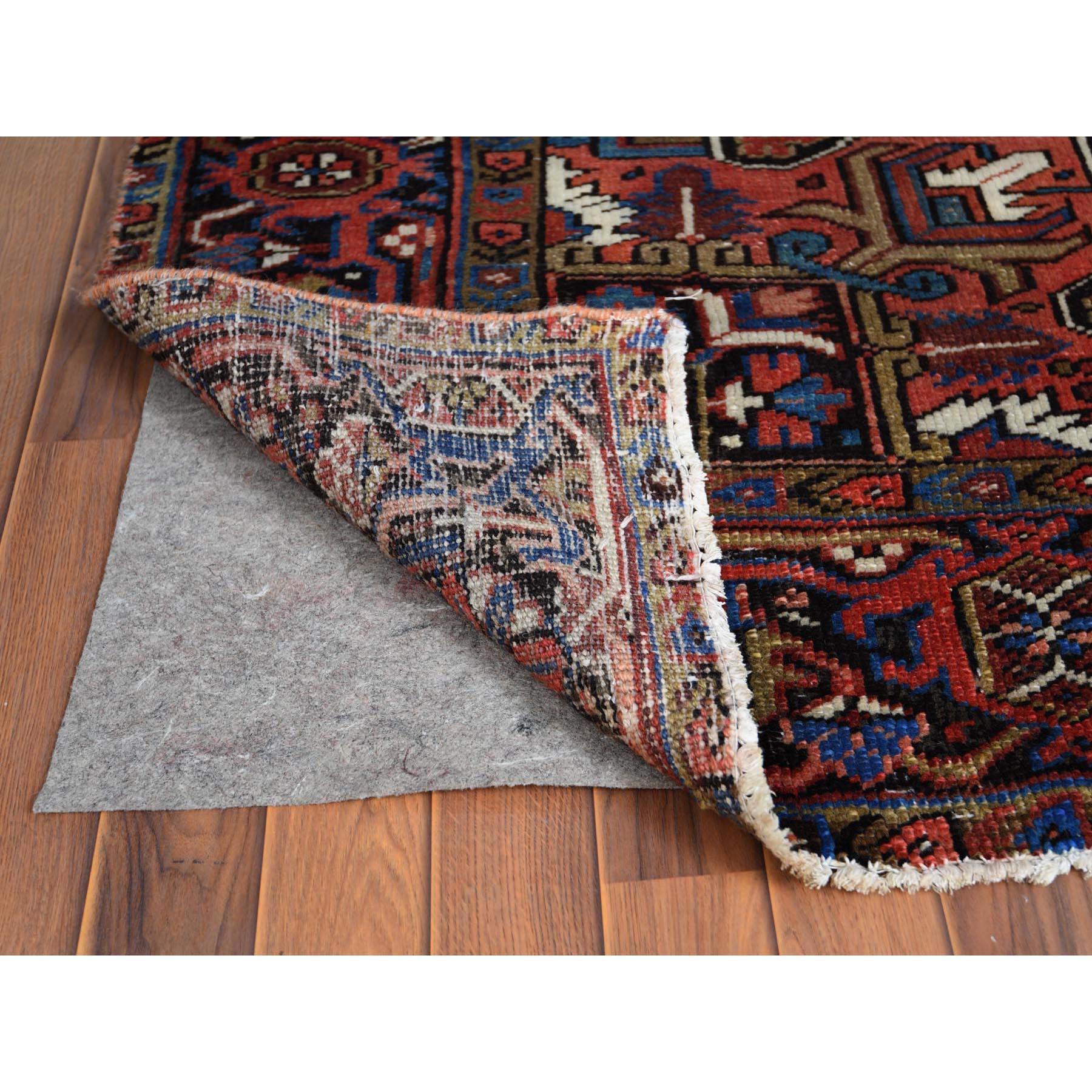 Hand-Knotted Semi Antique Persian Heriz with Medallion Distressed Wool Handmade Rug