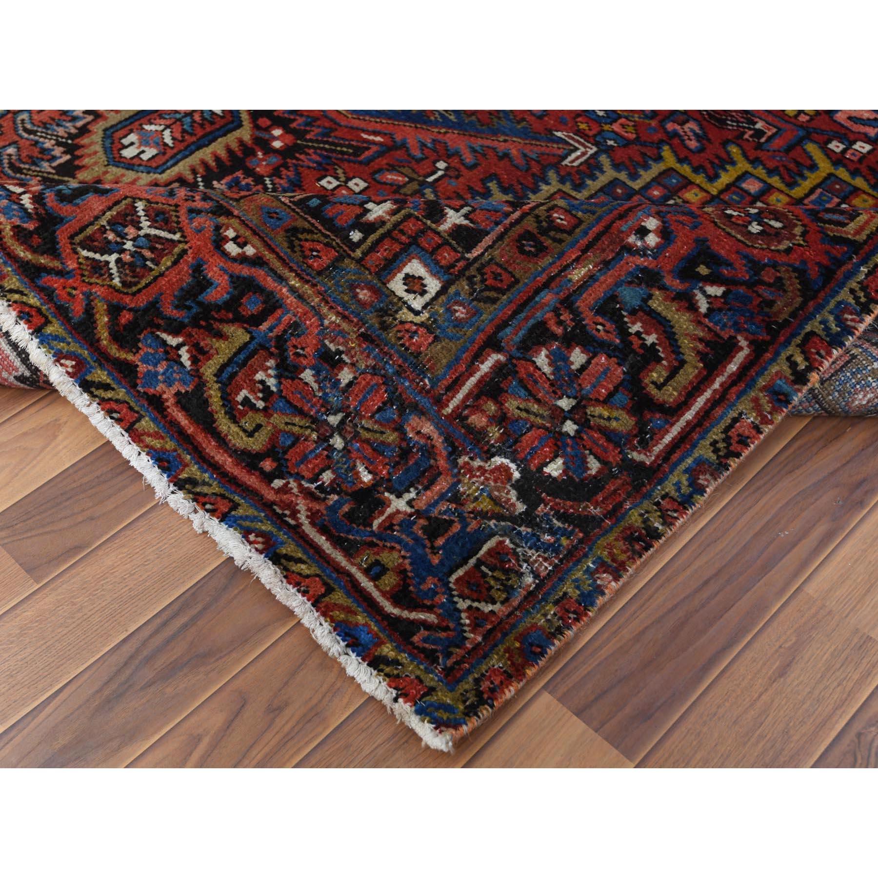 Mid-20th Century Semi Antique Persian Heriz with Medallion Distressed Wool Handmade Rug