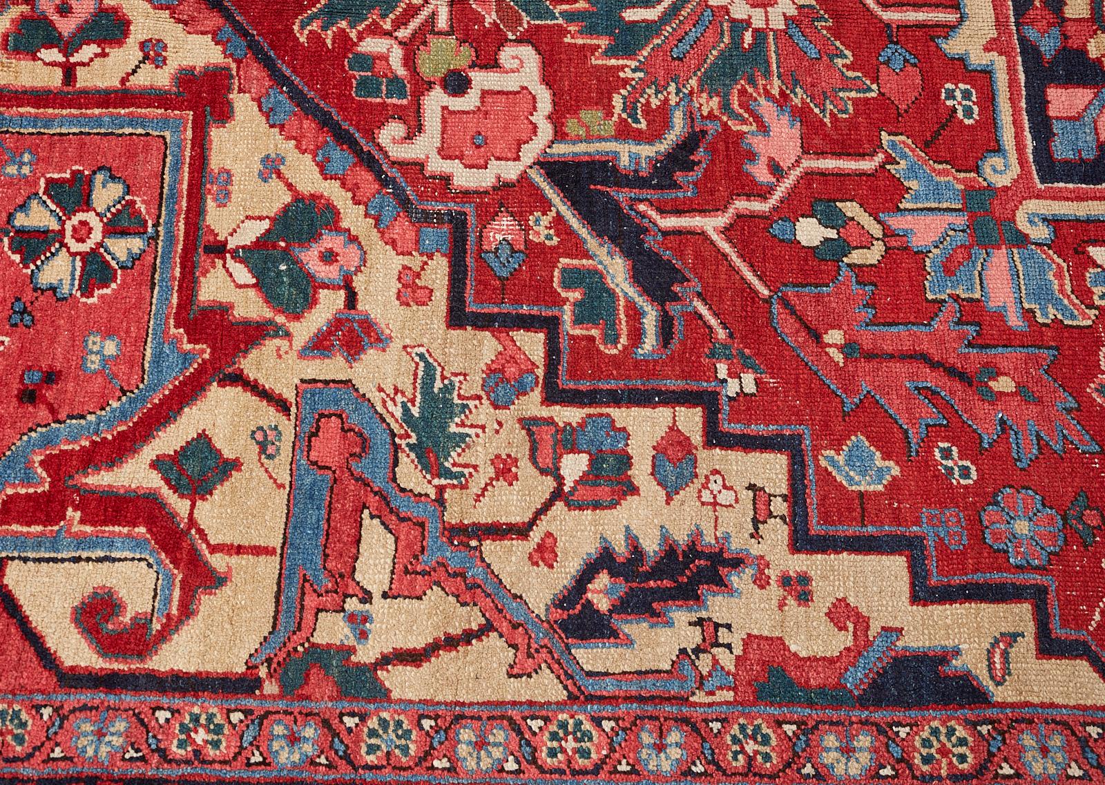 Semi Antique Persian Heriz Wool Rug For Sale 4