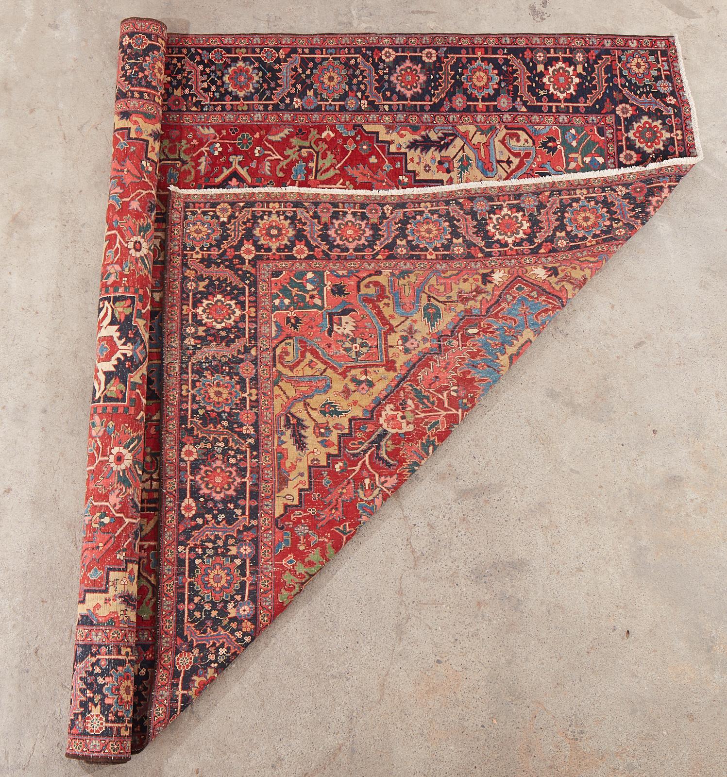 Semi Antique Persian Heriz Wool Rug For Sale 13