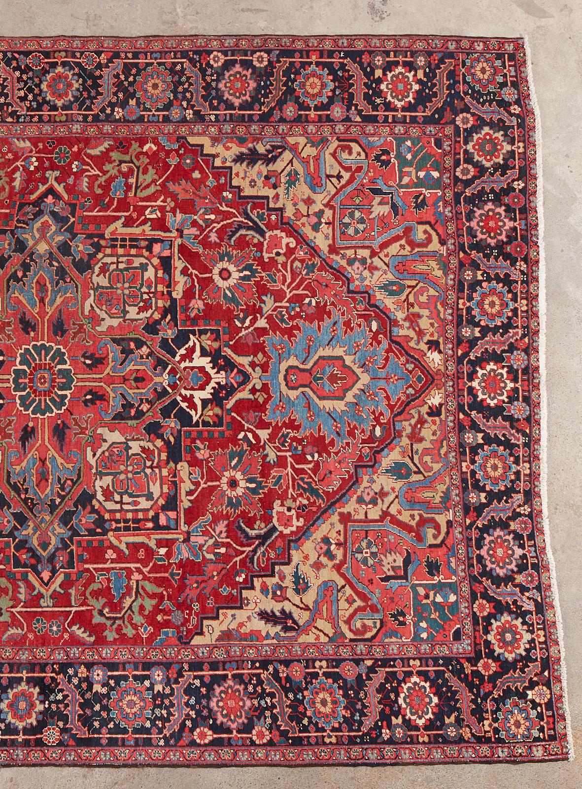 Heriz Serapi Semi Antique Persian Heriz Wool Rug For Sale