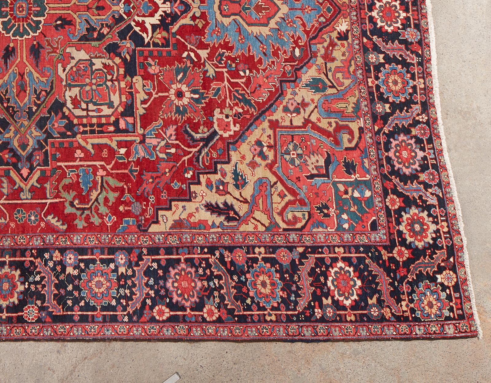 Hand-Knotted Semi Antique Persian Heriz Wool Rug For Sale