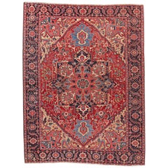 Tapis persan semi-ancien en laine Heriz semi-ancien