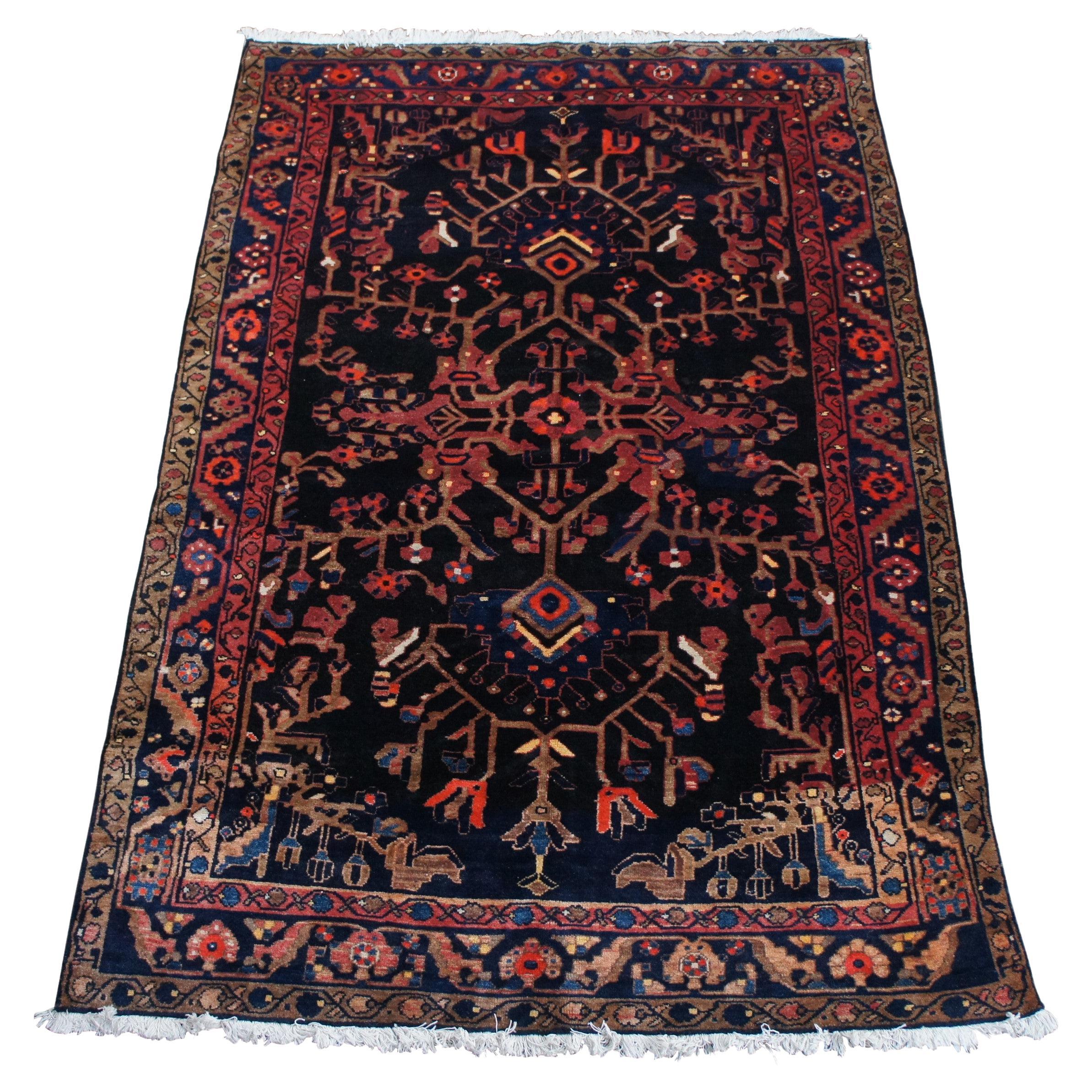 Vintage Persian Iran Hamadan Wool Floral Vine Area Rug Carpet  6.5' x 9.5'