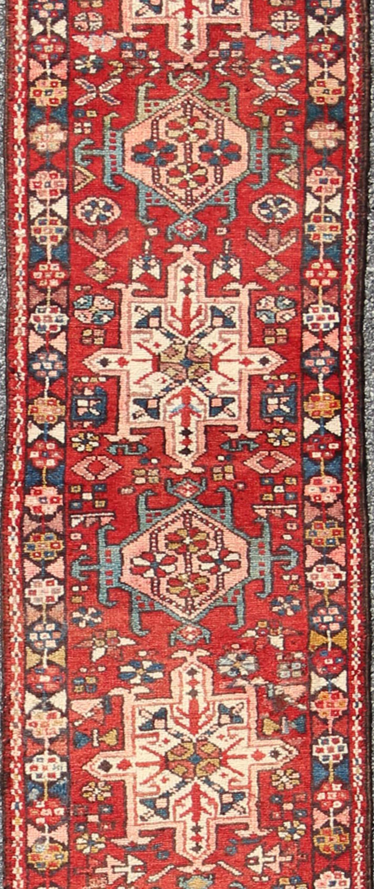 Hand-Knotted Semi-Antique Persian Karadjeh Narrow Runner in Jewel Colors For Sale