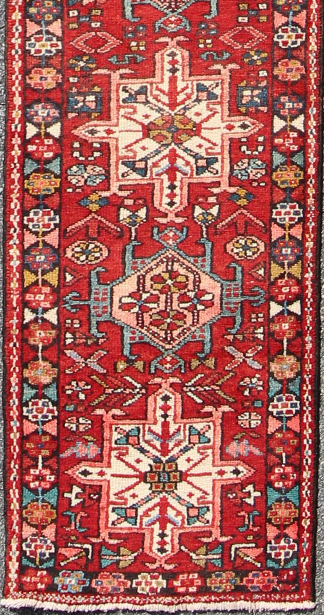 Mid-20th Century Semi-Antique Persian Karadjeh Narrow Runner in Jewel Colors For Sale