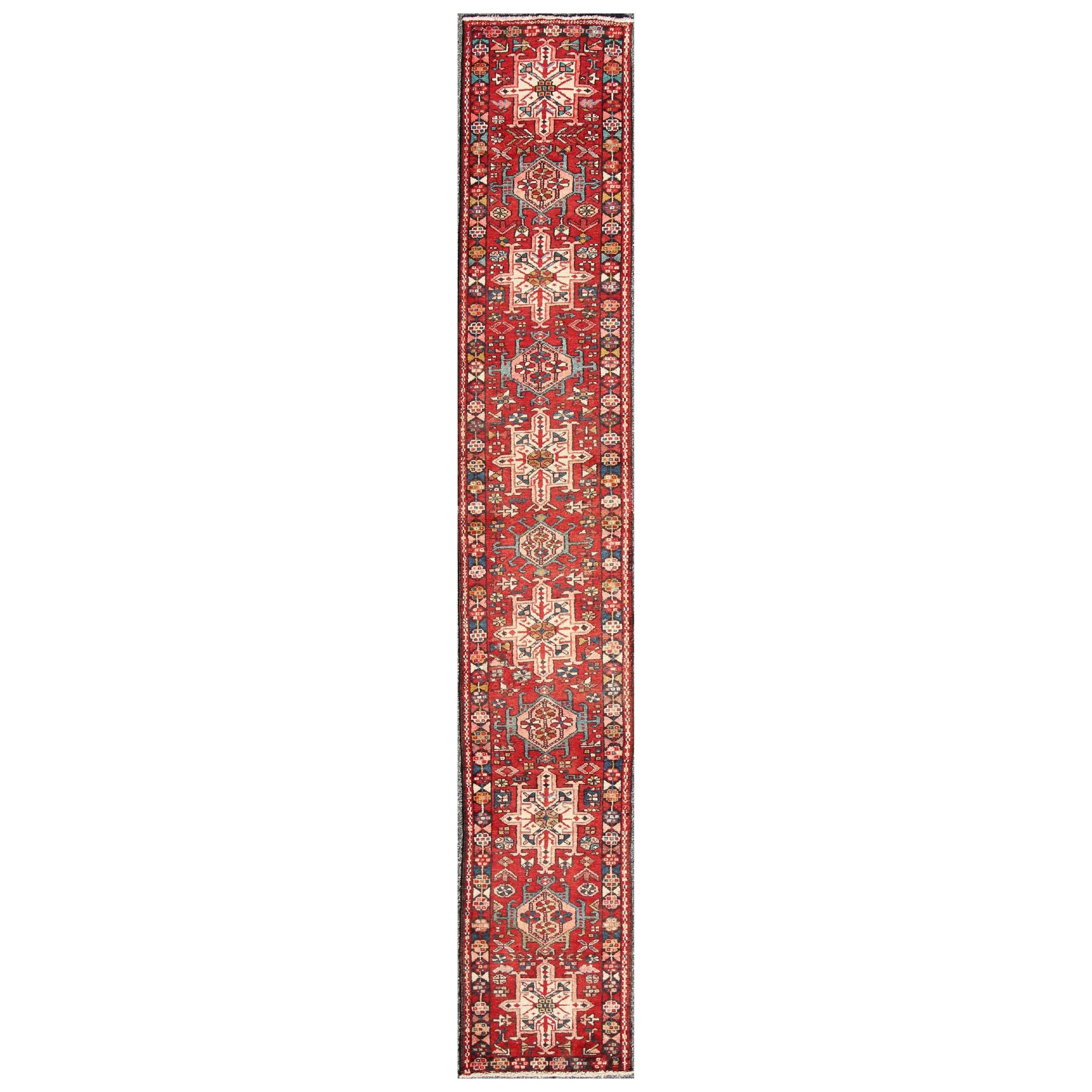 Semi-Antique Persian Karadjeh Narrow Runner in Jewel Colors For Sale
