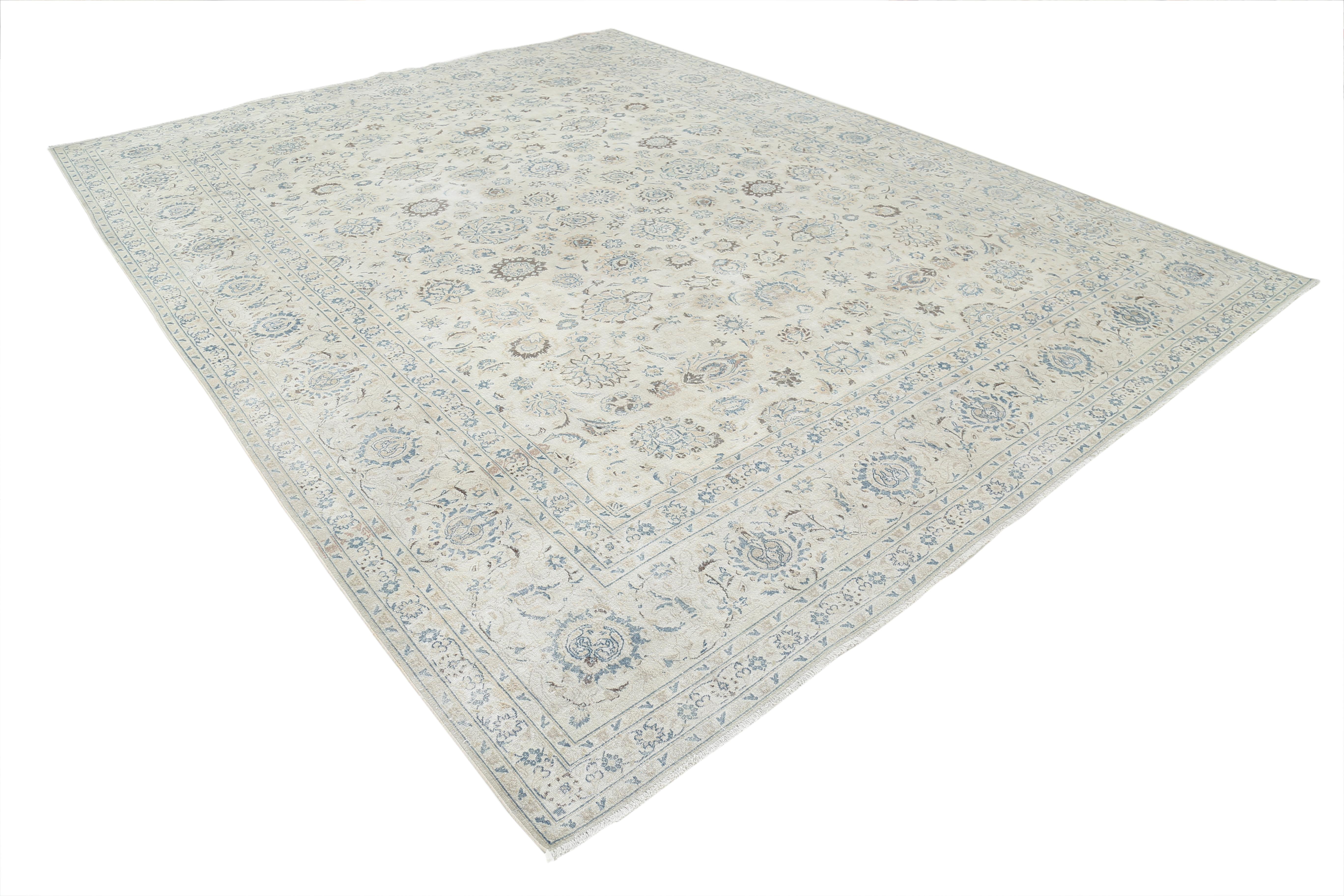 Hand-Knotted Semi Antique Persian Kashan Rug For Sale