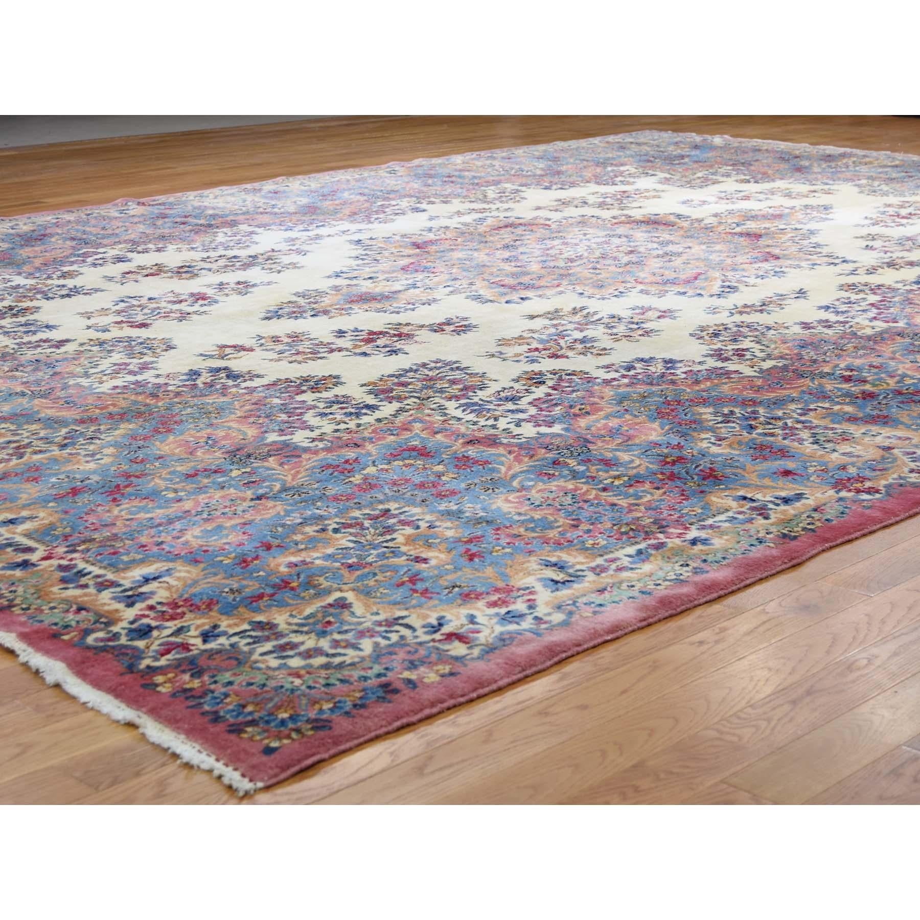 Hand-Knotted Semi Antique Persian Kerman Full Pile Soft Oversize Rug