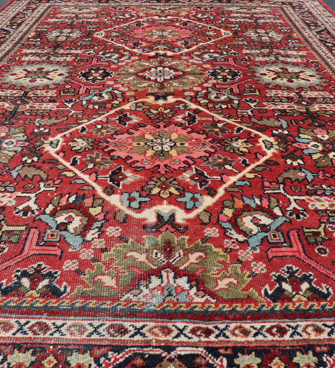 Semi Antique Persian Mahal Rug with Medallion Design in Jewel Tones For Sale 3