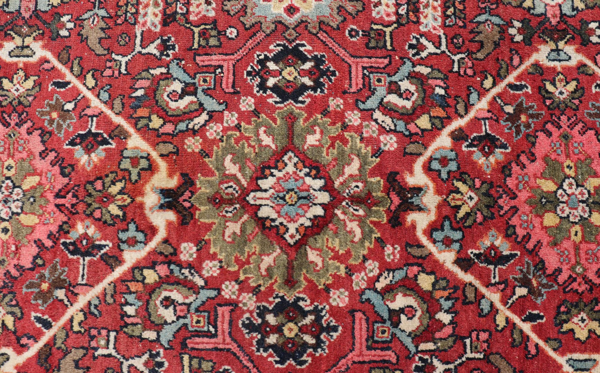 Semi Antique Persian Mahal Rug with Medallion Design in Jewel Tones For Sale 4