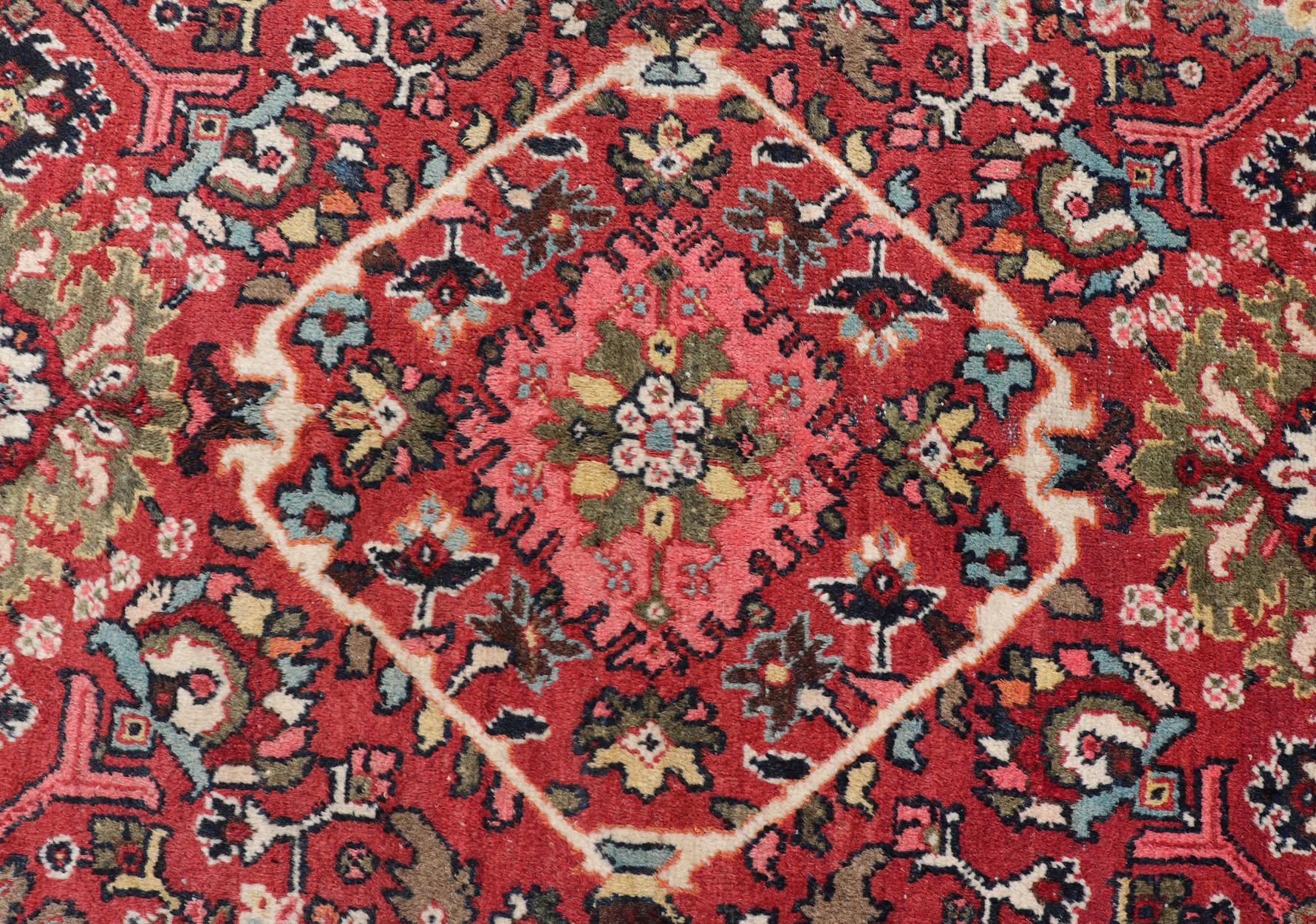 Semi Antique Persian Mahal Rug with Medallion Design in Jewel Tones For Sale 5