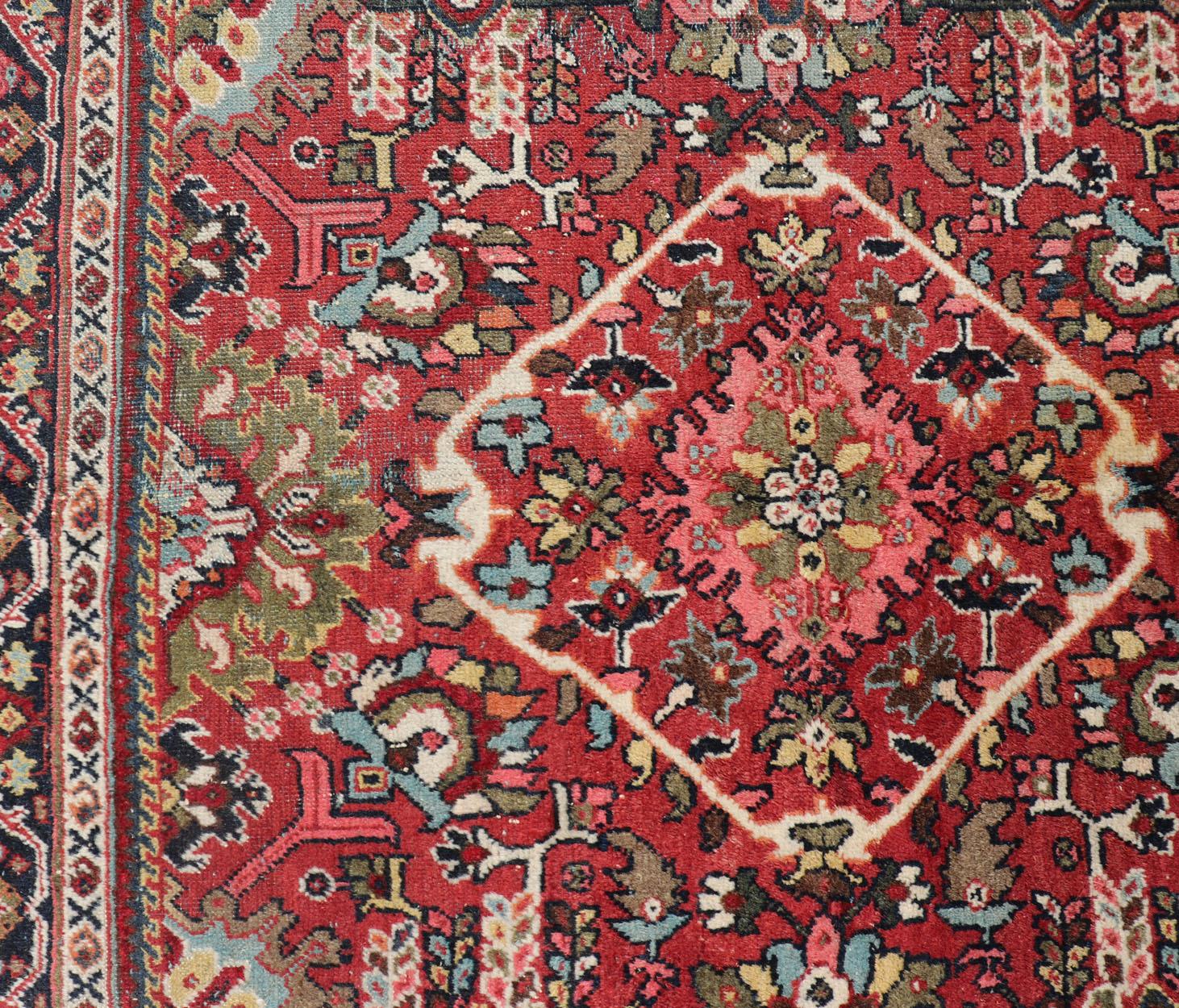 Semi Antique Persian Mahal Rug with Medallion Design in Jewel Tones For Sale 6