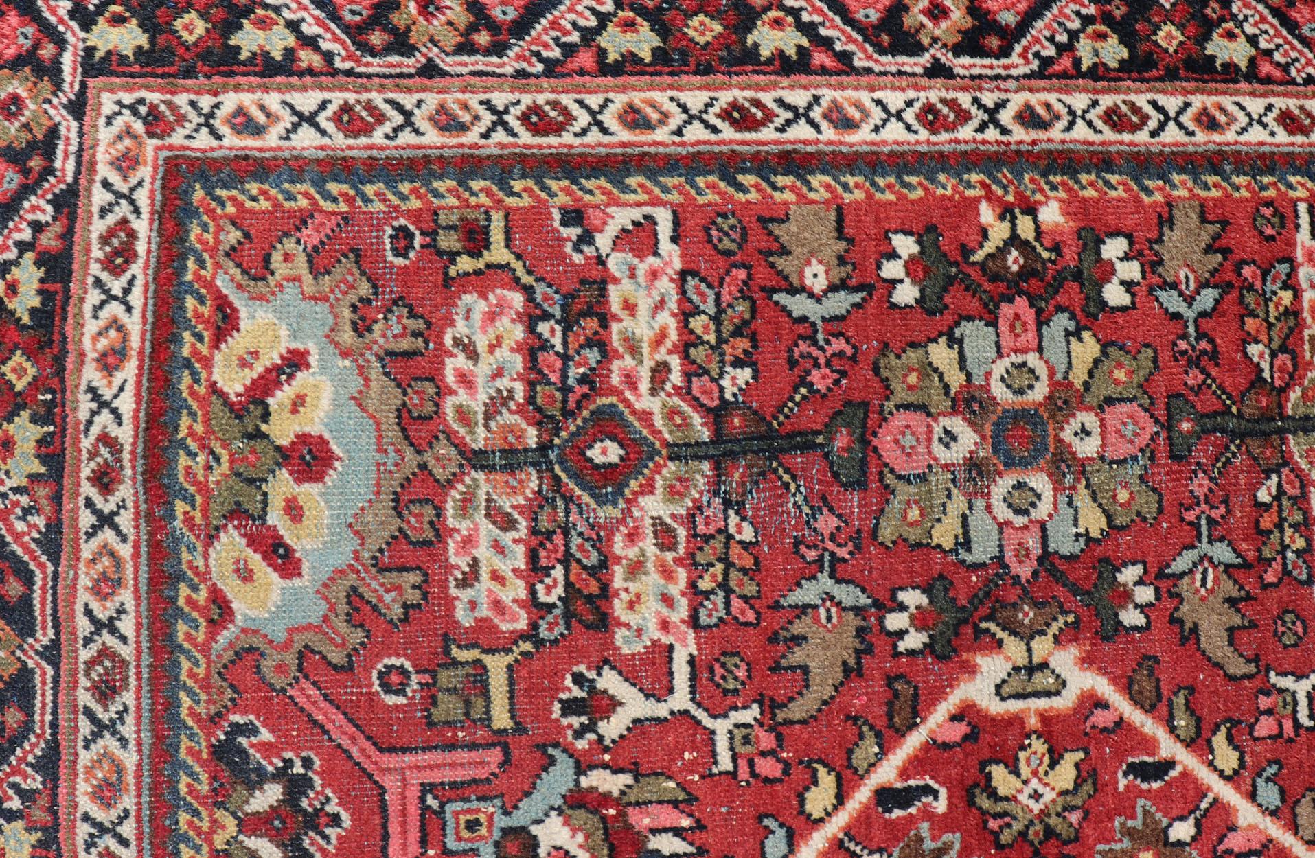Semi Antique Persian Mahal Rug with Medallion Design in Jewel Tones For Sale 7